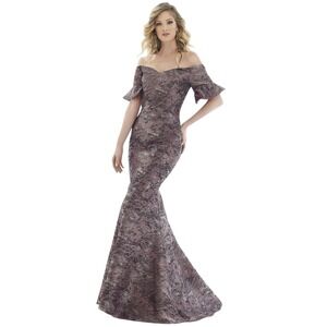 Feriani Couture Evening Gown 14 Purple Metallic Brocade Mermaid Formal Event